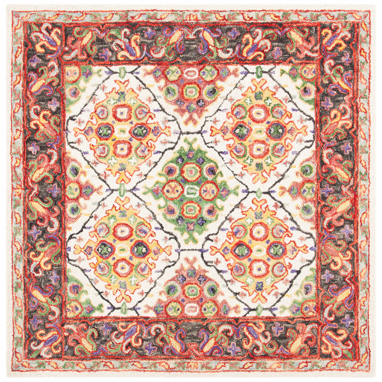 SAFAVIEH Trace Collection TRC524A Handmade Ivory/Red Rug - 6' Square
