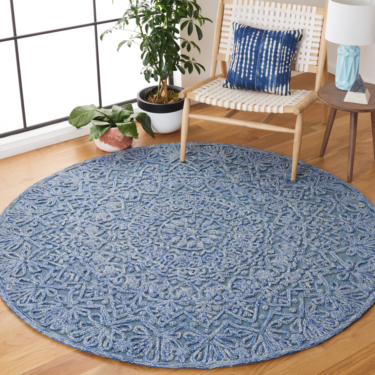SAFAVIEH Trace Collection TRC601M Blue / Light Green Rug - 6' Round