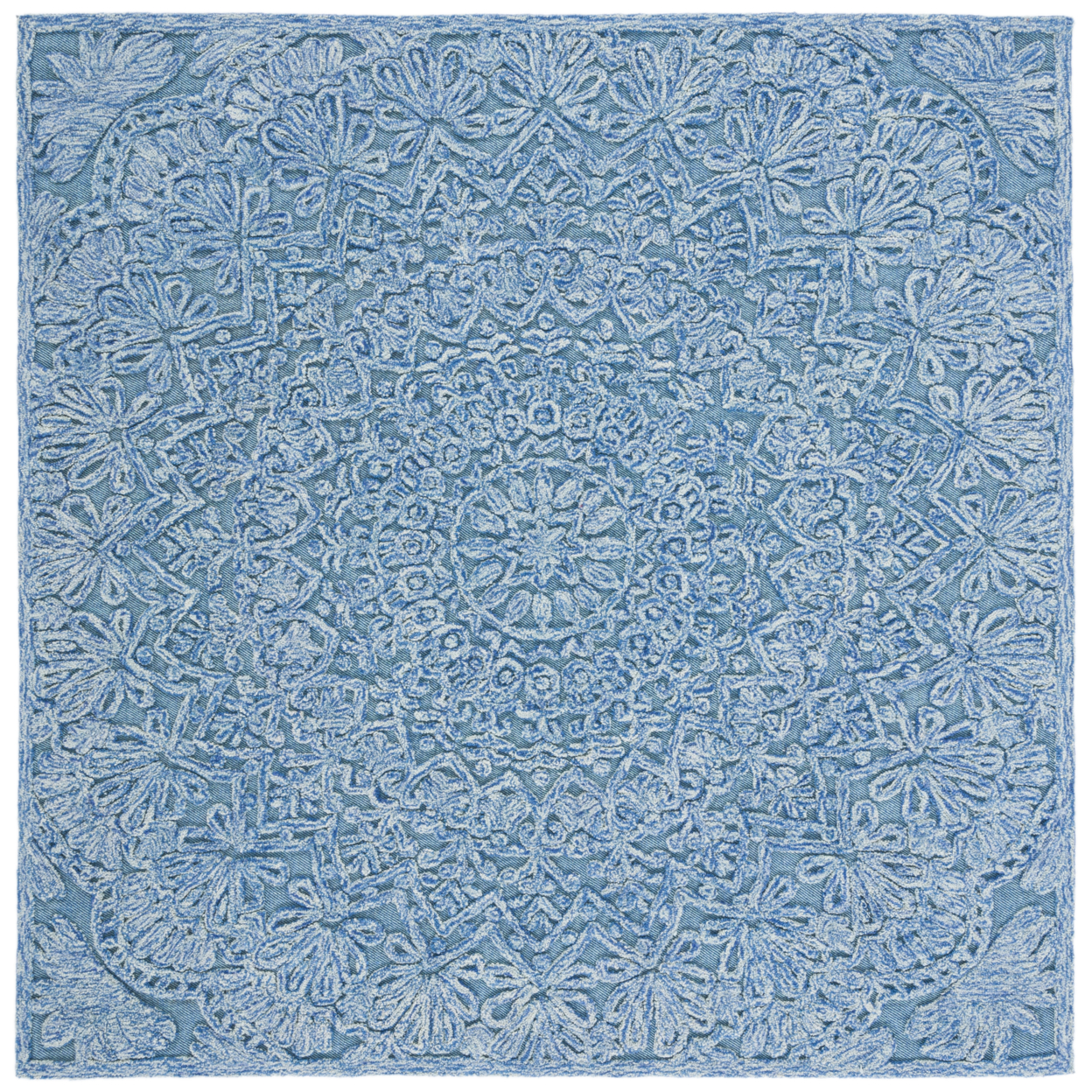 SAFAVIEH Trace Collection TRC601M Blue / Light Green Rug - 6' Square