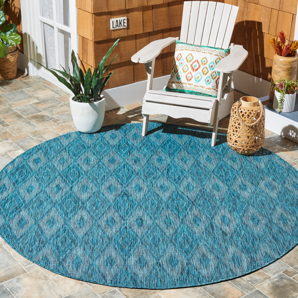 SAFAVIEH Outdoor CY8522-37222 Courtyard Turquoise / Blue Rug - 4' X 5' 7