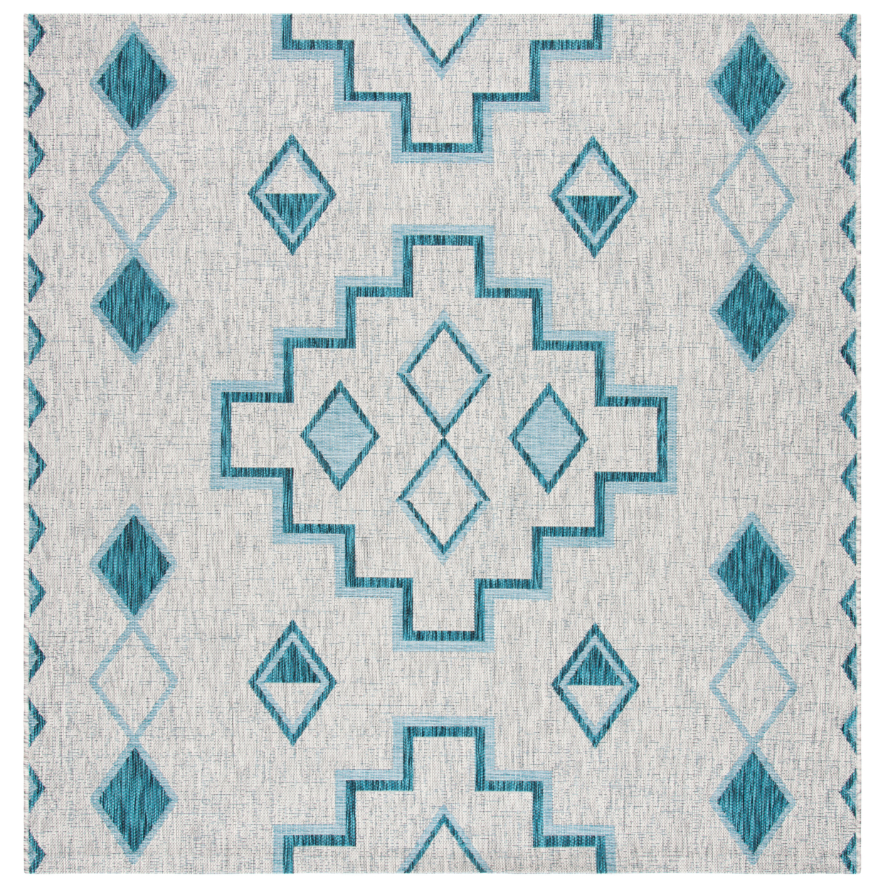 SAFAVIEH Outdoor CY8533-37212 Courtyard Grey / Teal Rug - 6' 7 Square