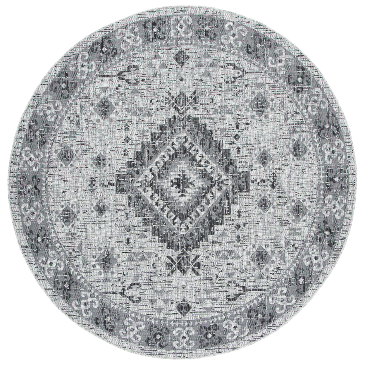 SAFAVIEH Outdoor CY8546-37612 Courtyard Light Grey / Charcoal Rug - 6' 7 Round