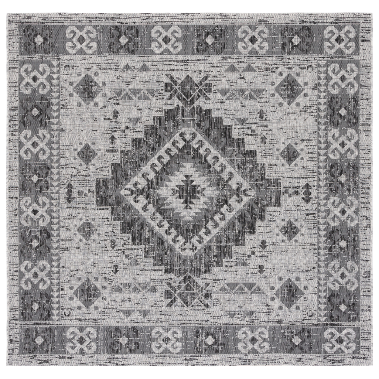 SAFAVIEH Outdoor CY8546-37612 Courtyard Light Grey / Charcoal Rug - 6' 7 Square