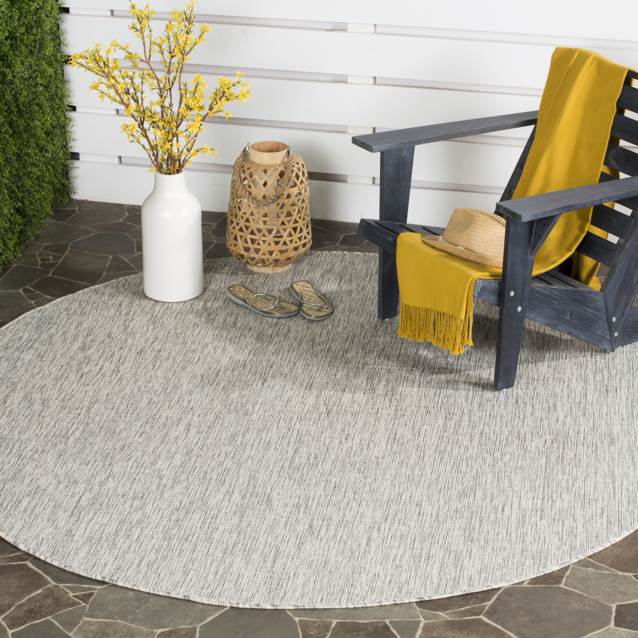 SAFAVIEH Outdoor CY8576-37111 Courtyard Grey / Turquoise Rug - 6' 7 Square