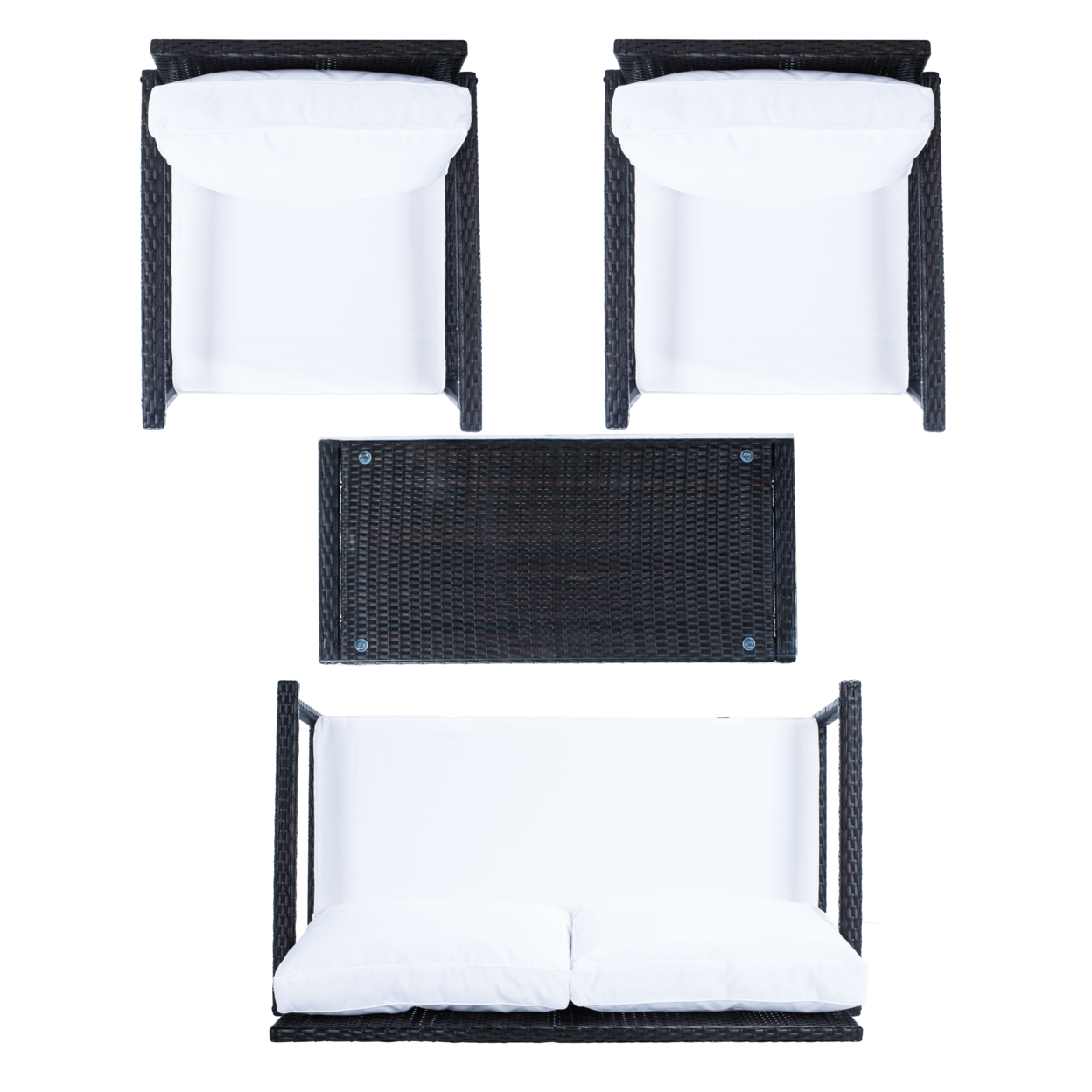 SAFAVIEH Outdoor Collection Garnen 4-Piece Patio Set Black/White Cushion