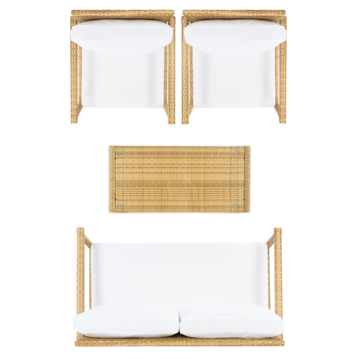 SAFAVIEH Outdoor Collection Garnen 4-Piece Patio Set Natural/White Cushion