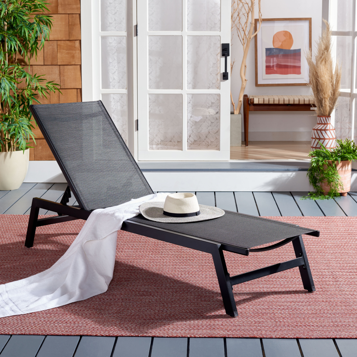 SAFAVIEH Outdoor Collection Fionne Chaise Sunlounger Black