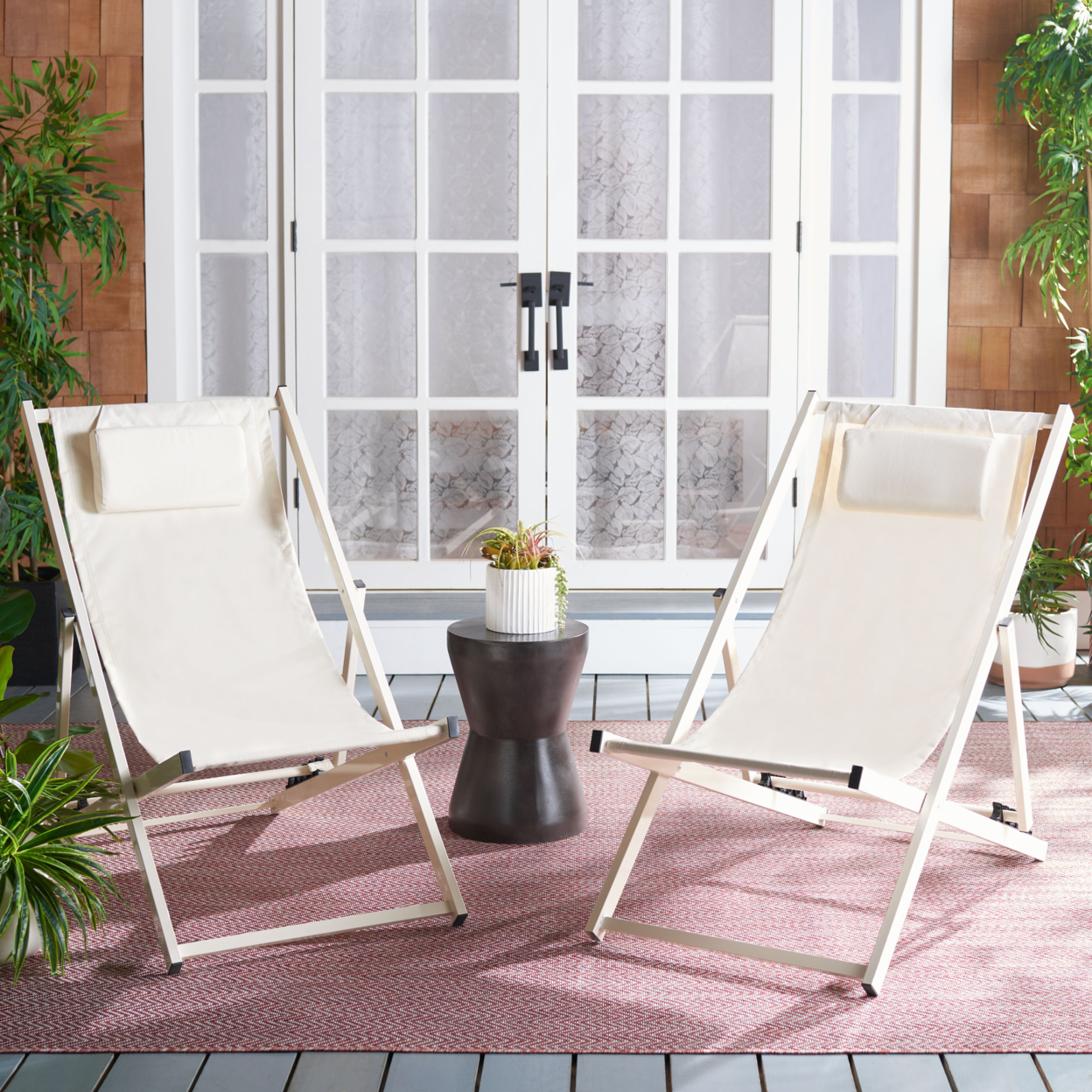 SAFAVIEH Outdoor Collection Camlin Set Of 2 Sling Chairs Beige