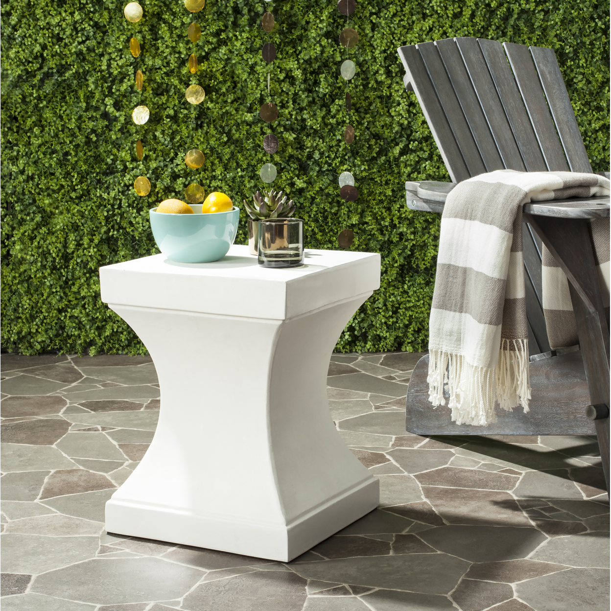 SAFAVIEH Outdoor Collection Curby Concrete Accent Stool Ivory