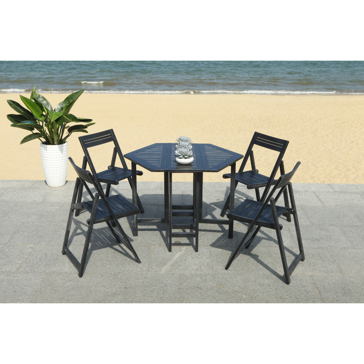 SAFAVIEH Outdoor Collection Kerman Table & 4 Chairs Black