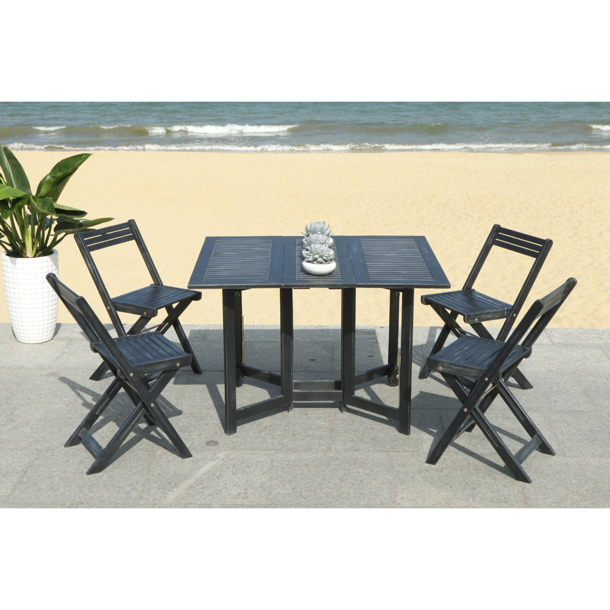 SAFAVIEH Outdoor Collection Arvin Table & 4 Chairs Black