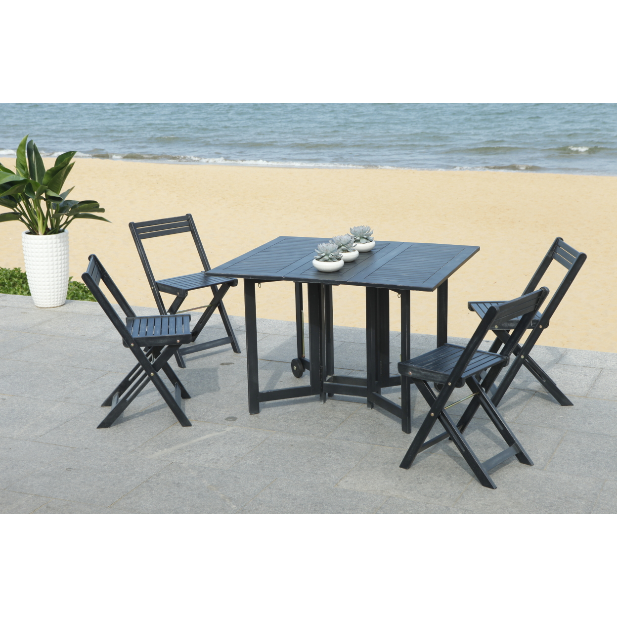 SAFAVIEH Outdoor Collection Arvin Table & 4 Chairs Black