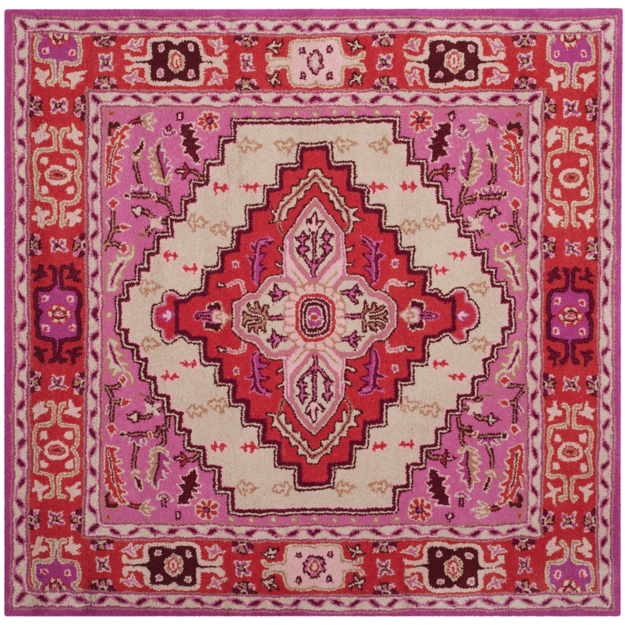 SAFAVIEH Bellagio BLG545A Handmade Red Pink / Ivory Rug - 3' Square