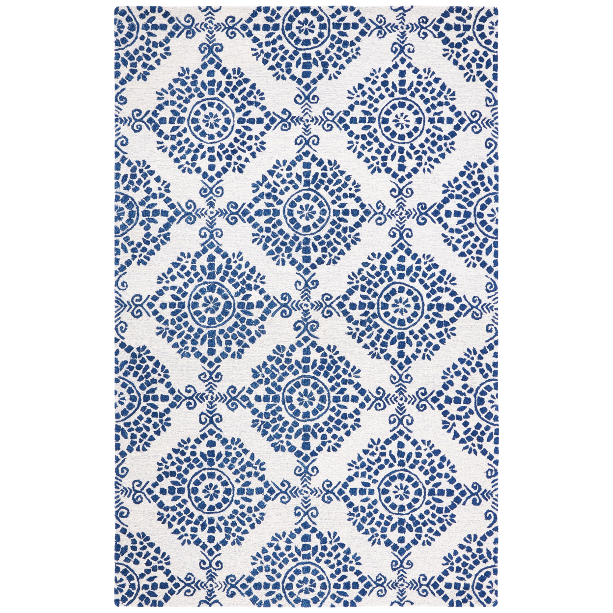 SAFAVIEH Micro-Loop Collection MLP647A Ivory / Blue Rug - 4' X 6'