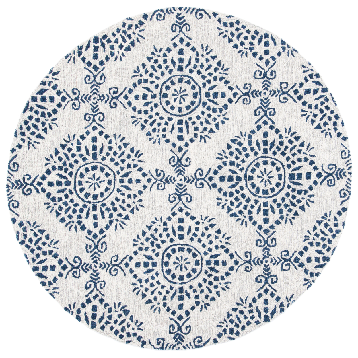 SAFAVIEH Micro-Loop Collection MLP647A Ivory / Blue Rug - 5' Round