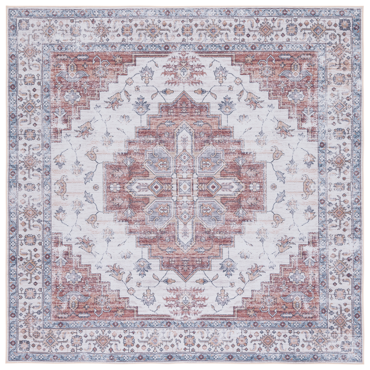 SAFAVIEH Tucson Collection TSN109A Ivory / Rust Rug - 6' Square