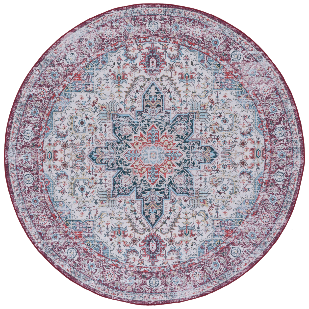 SAFAVIEH Tucson Collection TSN113A Ivory / Red Rug - 6' Round