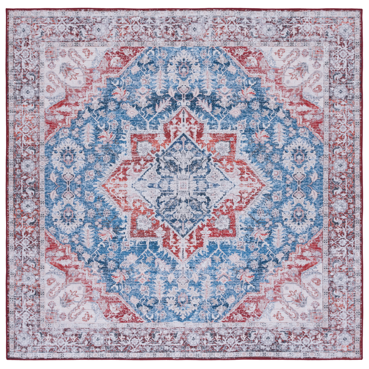 SAFAVIEH Tucson Collection TSN115M Blue / Red Rug - 6' Square
