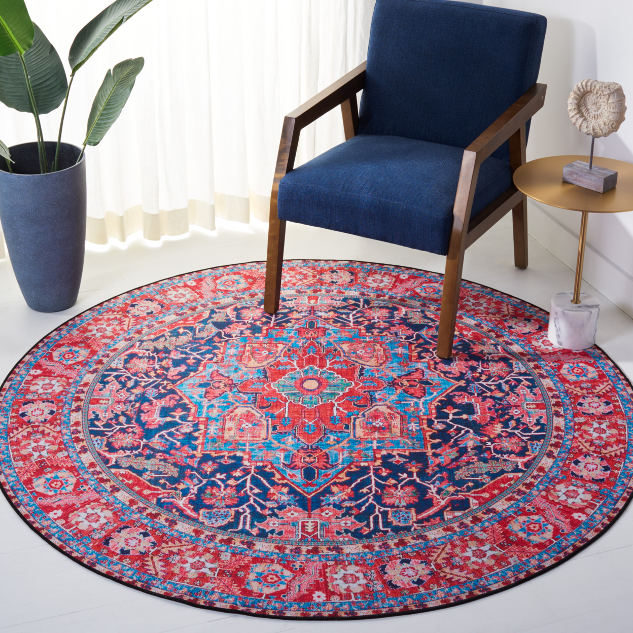 SAFAVIEH Tucson Collection TSN121N Navy / Red Rug - 6' Square