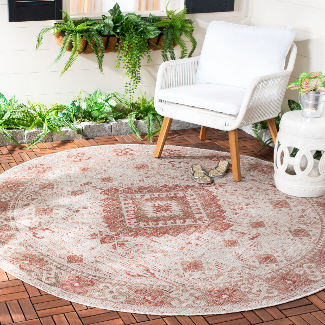 SAFAVIEH Outdoor CY8546-36512 Courtyard Beige / Red Rug - 6' 7 Square