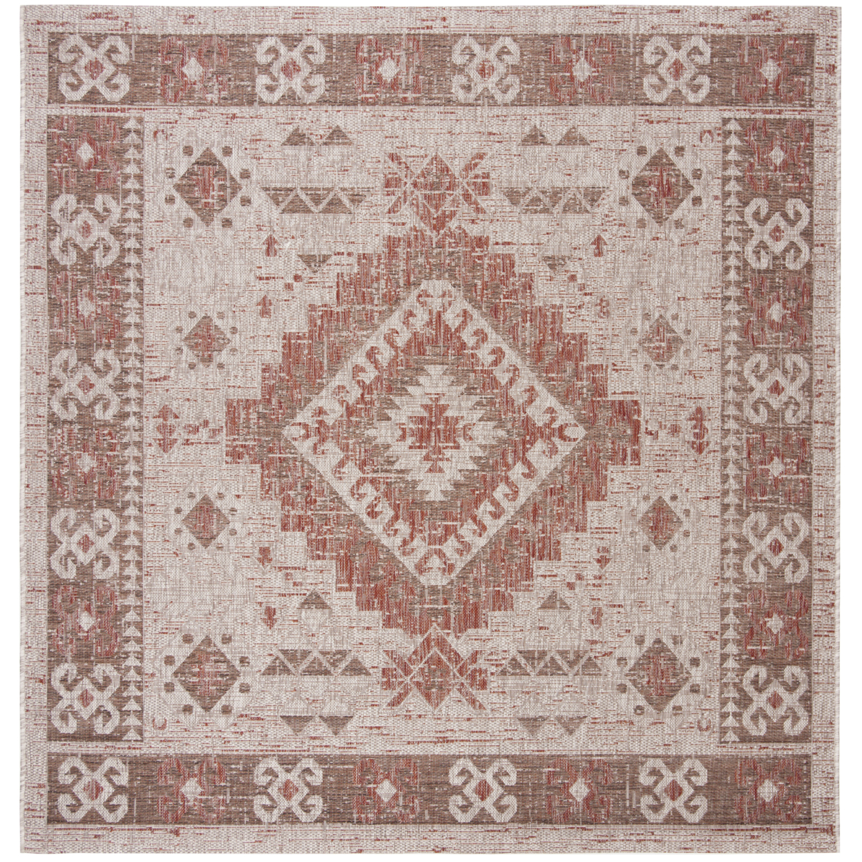 SAFAVIEH Outdoor CY8546-36512 Courtyard Beige / Red Rug - 6' 7 Square