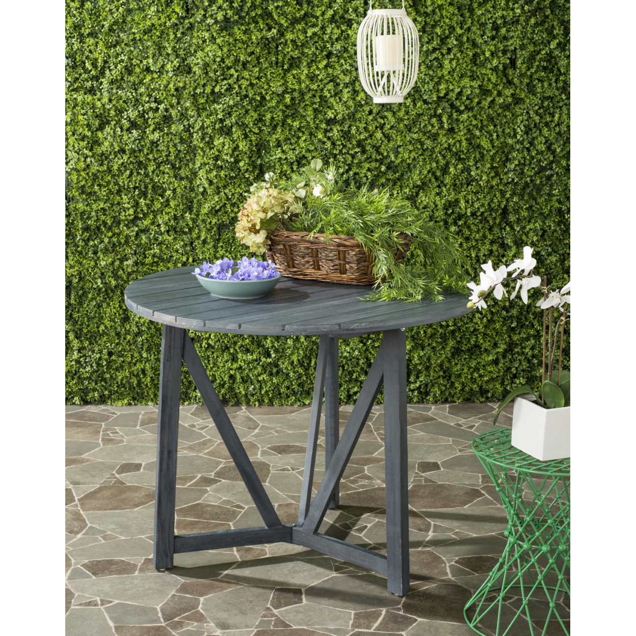 SAFAVIEH Outdoor Collection Cloverdale Round Table Ash Grey