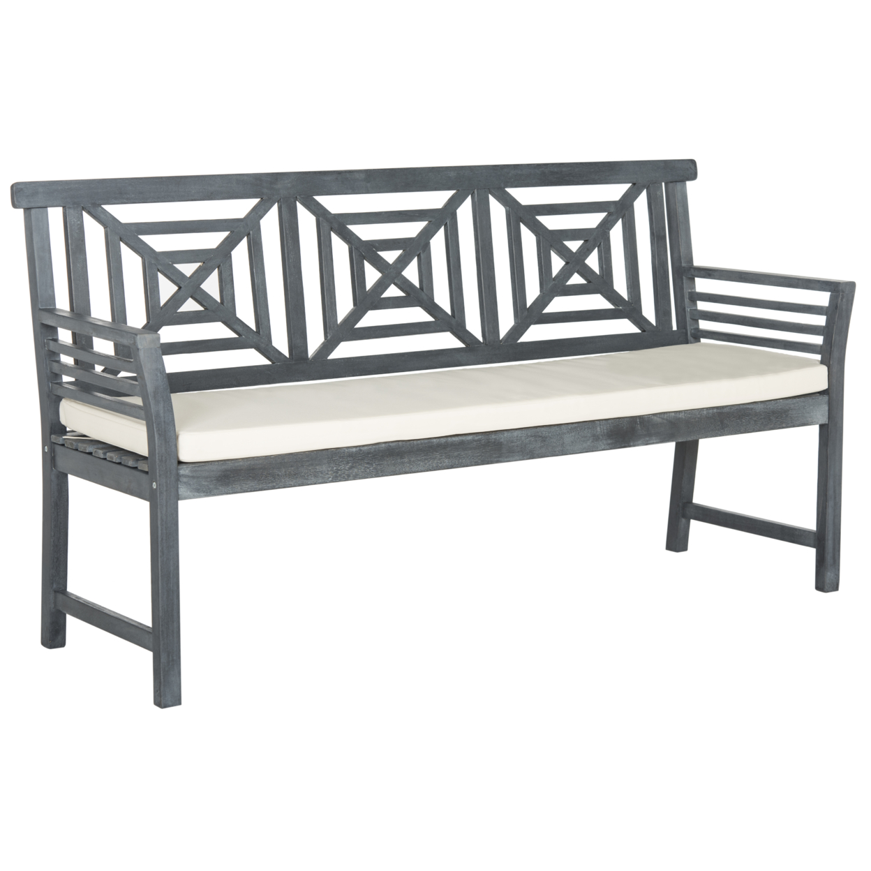 SAFAVIEH Outdoor Collection Del Mar 3-Seat Bench Ash Grey/Beige