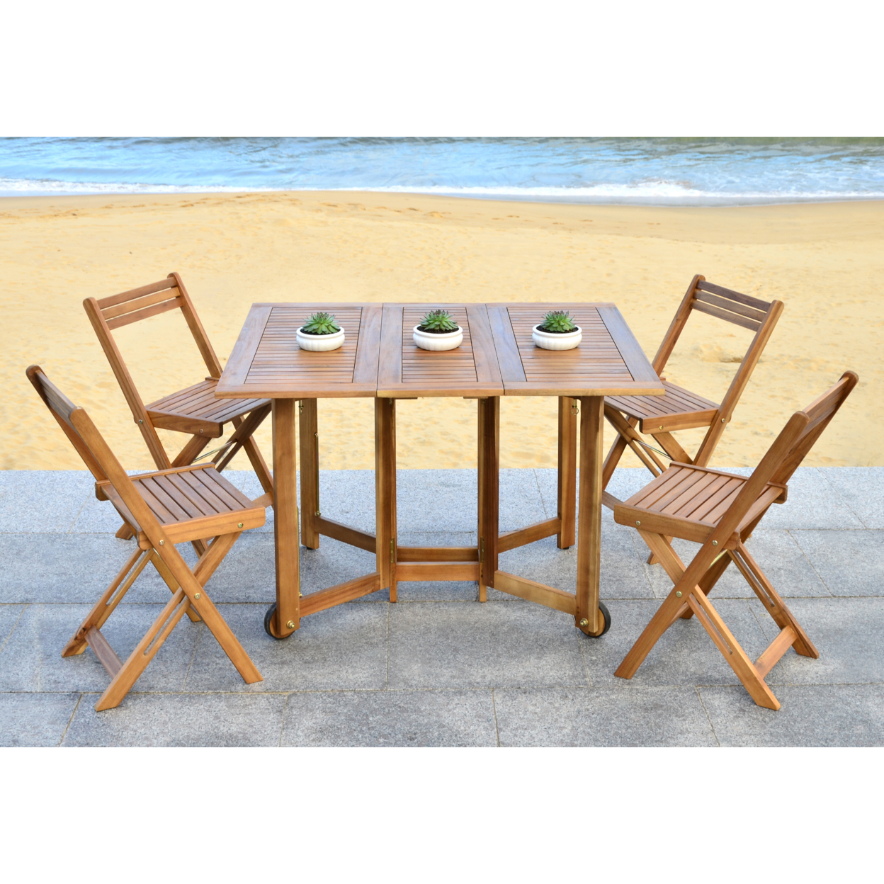 SAFAVIEH Outdoor Collection Arvin Table & 4 Chairs Natural