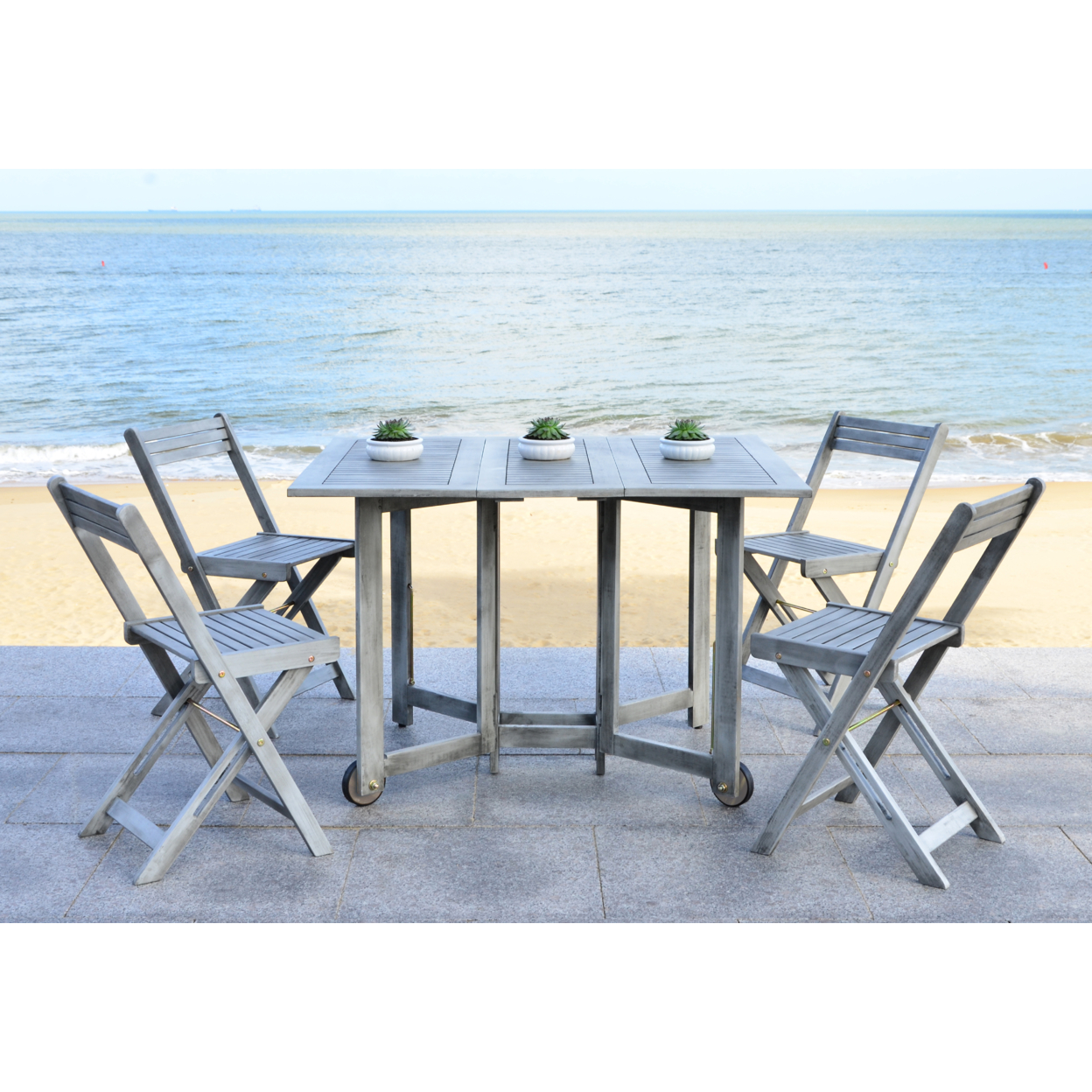 SAFAVIEH Outdoor Collection Arvin Table & 4 Chairs Grey Wash