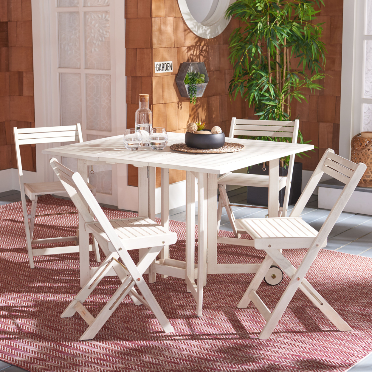 SAFAVIEH Outdoor Collection Arvin Table & 4 Chairs White