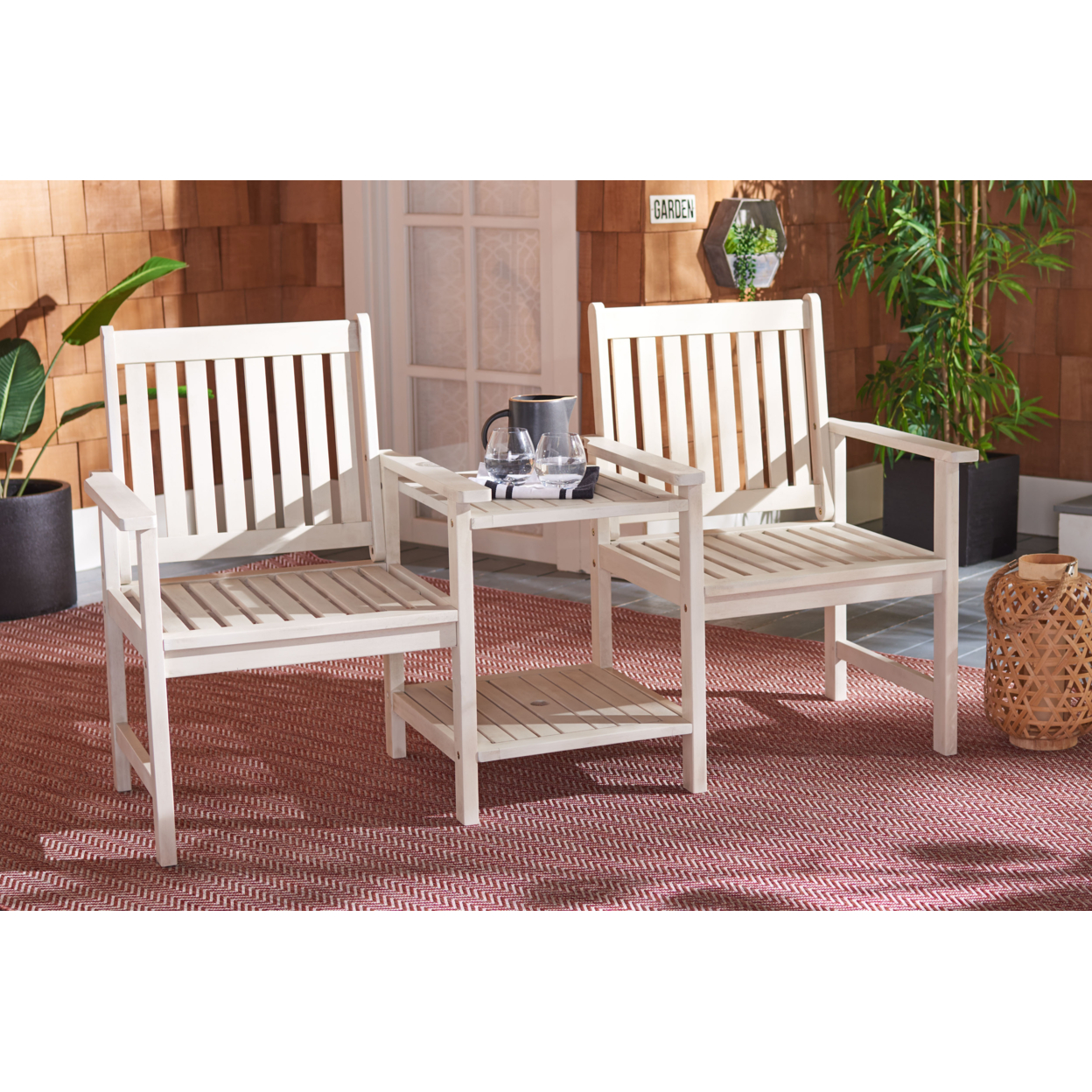 SAFAVIEH Outdoor Collection Brea Twin Seat Bench White