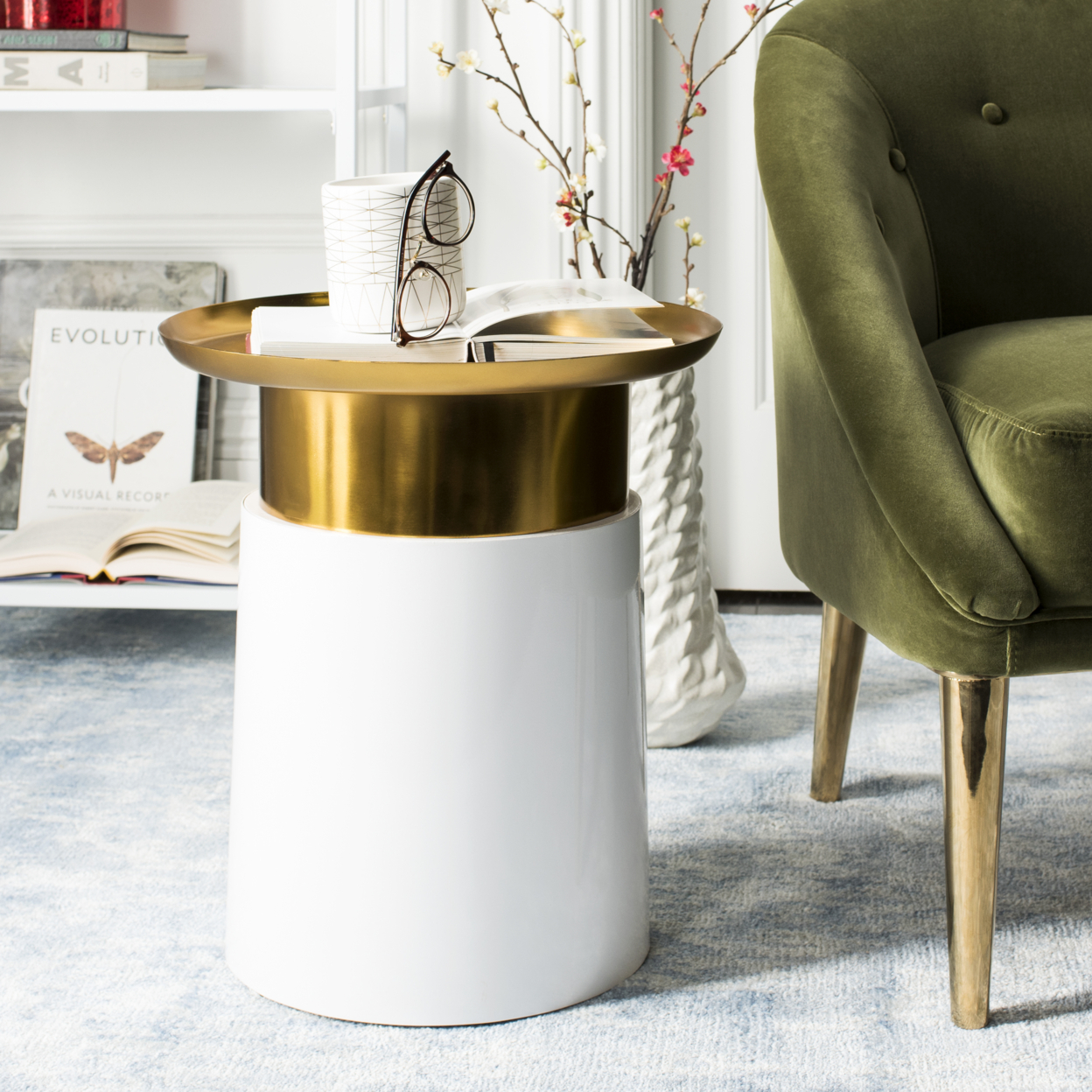 SAFAVIEH Zenith Tray Top Side Table Gold / White