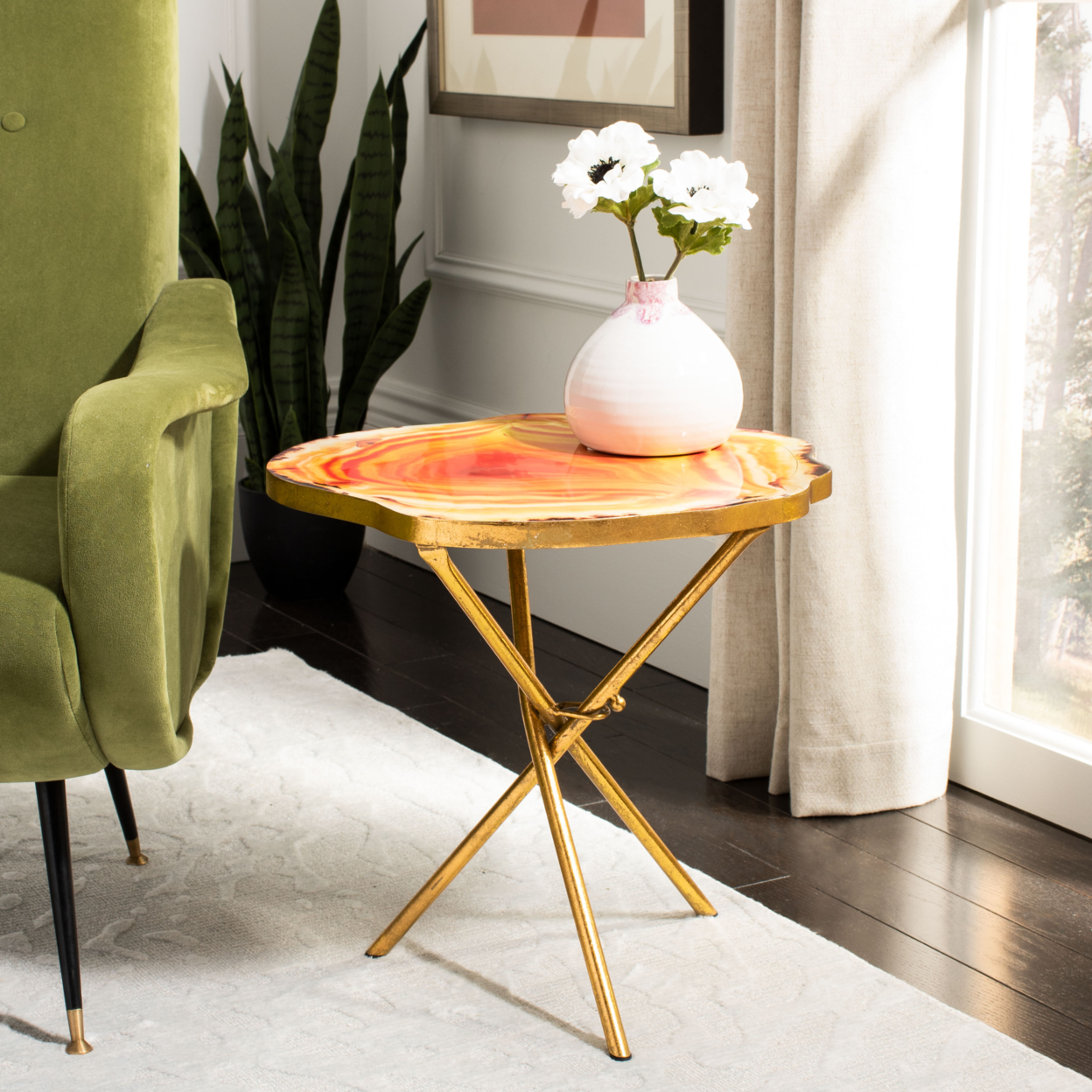 SAFAVIEH Giselle Faux Agate Side Table Multi Orange/ Gold