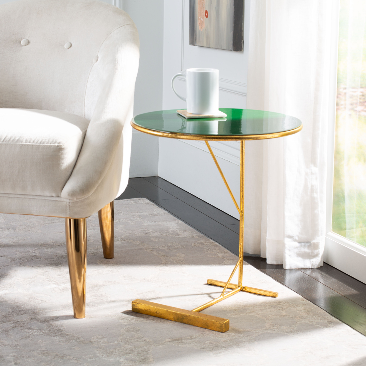 SAFAVIEH Sionne Round C Table Hunter Green / Gold