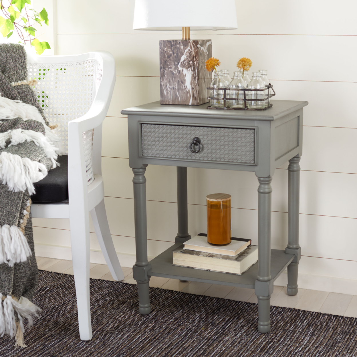 SAFAVIEH Haines 1-Drawer Accent Table Distressed / Grey