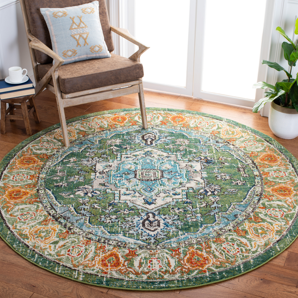 SAFAVIEH Monaco Collection MNC207Y Green / Turquoise Rug - 6' 7 Square