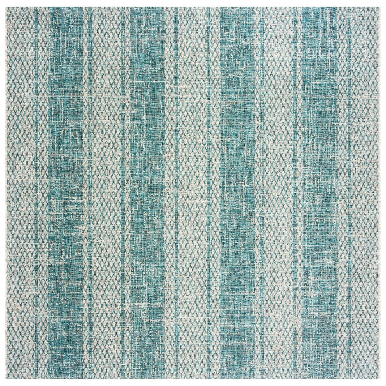 SAFAVIEH Outdoor CY8736-37212 Courtyard Light Grey / Teal Rug - 5' 3 Square