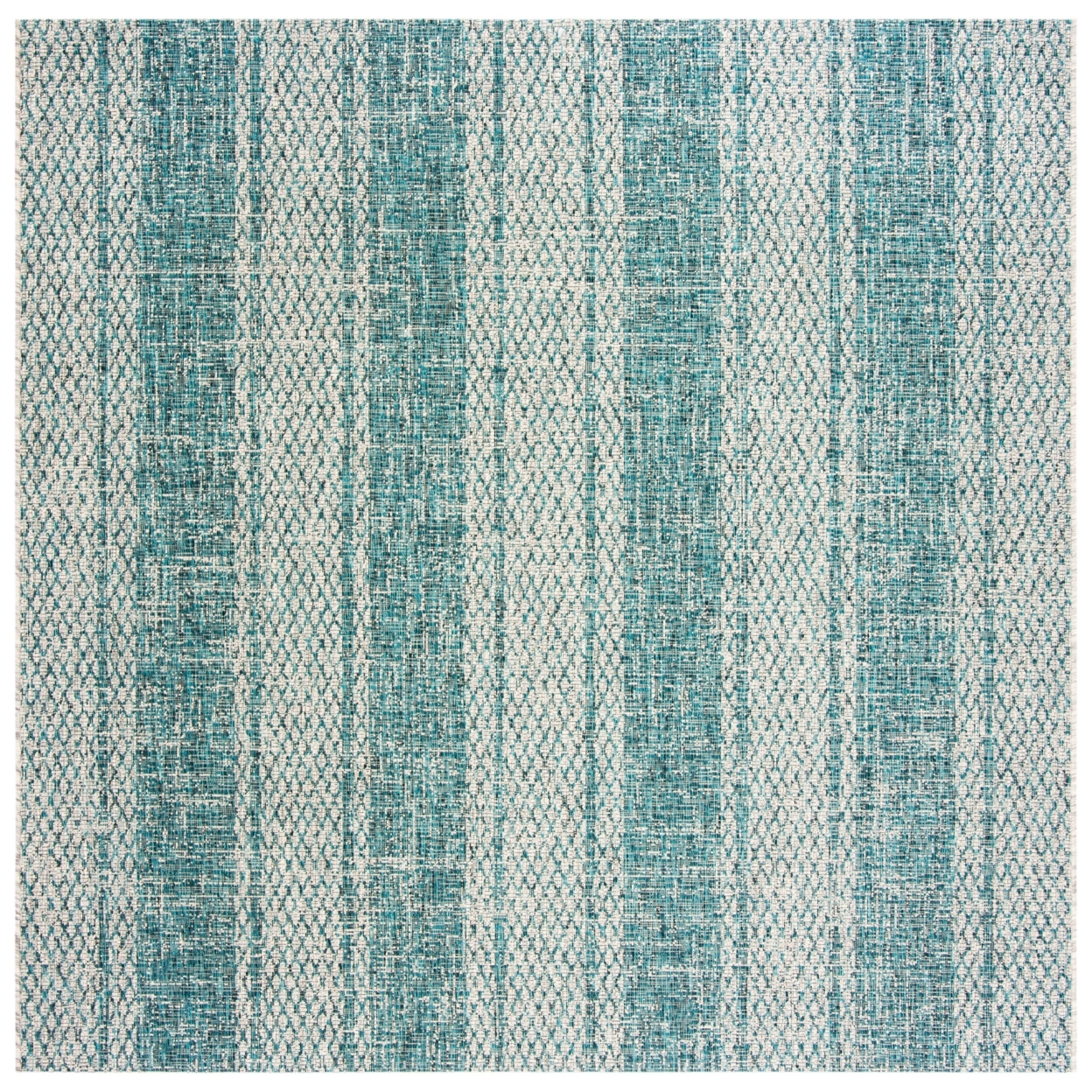 SAFAVIEH Outdoor CY8736-37212 Courtyard Light Grey / Teal Rug - 6' 7 Square
