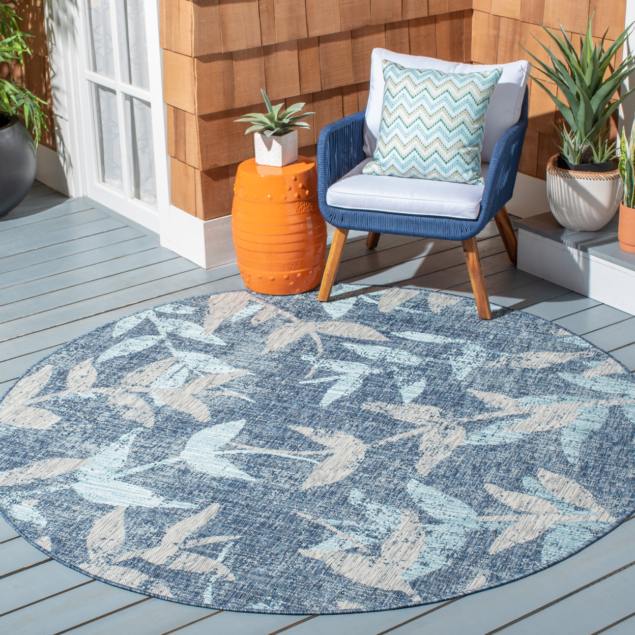 SAFAVIEH Outdoor CY8841-36821 Courtyard Navy / Blue Rug - 6' 7 Square