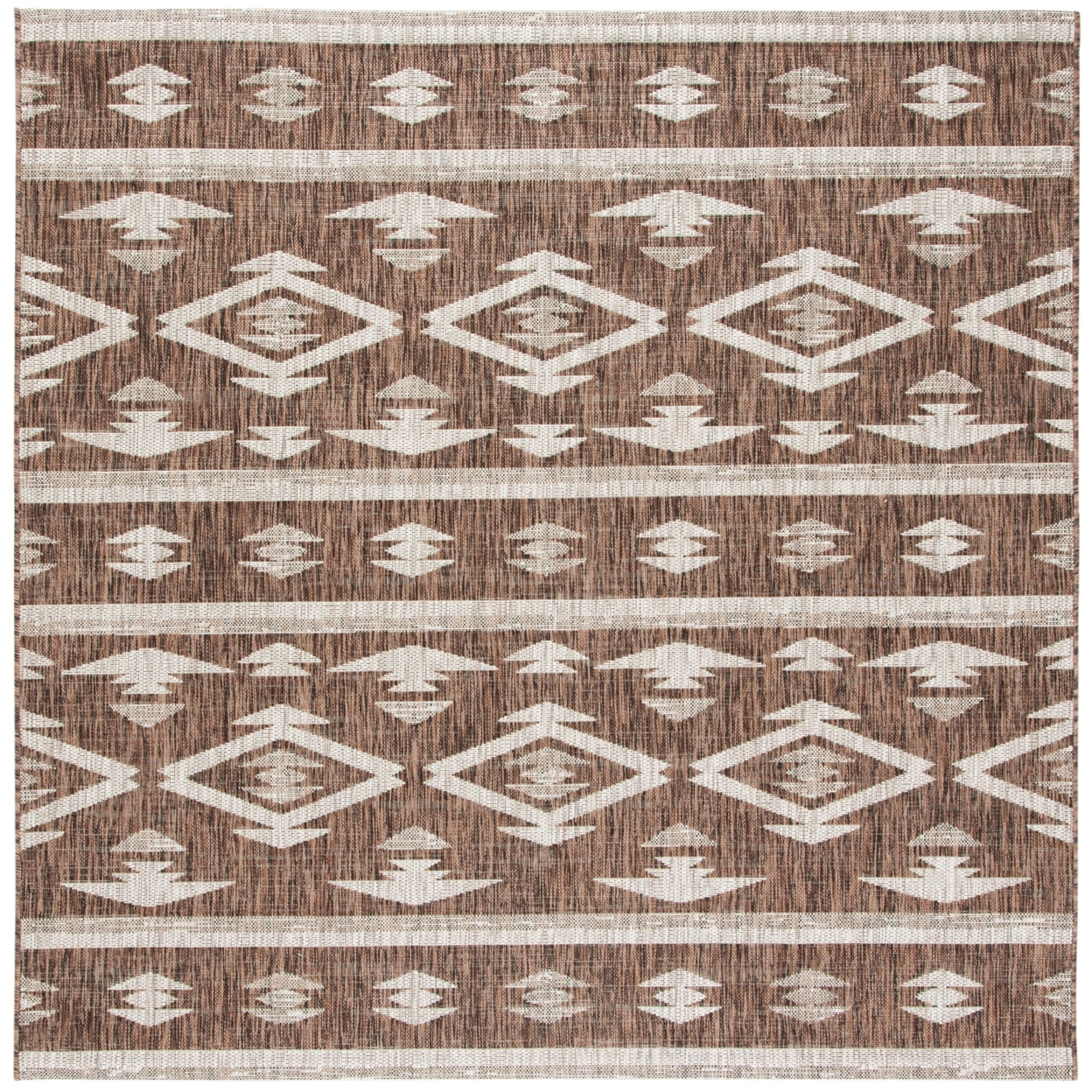 SAFAVIEH Outdoor CY8863-36321 Courtyard Brown / Ivory Rug - 6' 7 Square
