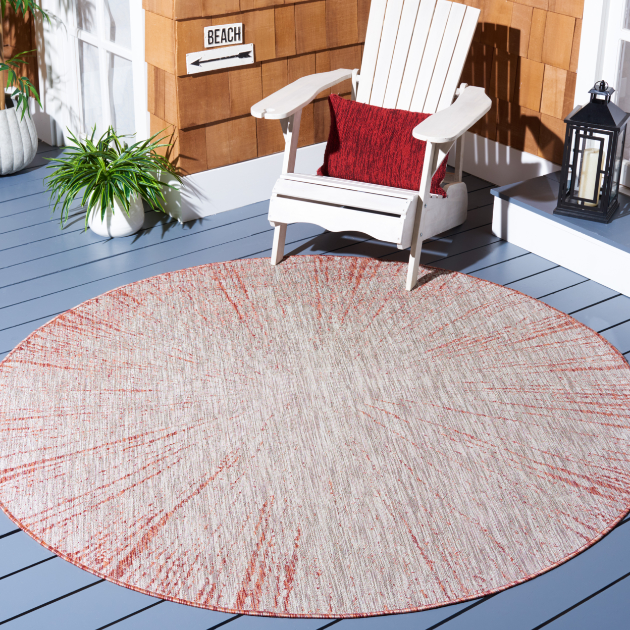SAFAVIEH Outdoor CY8893-36521 Courtyard Beige / Red Rug - 6' 7 Square