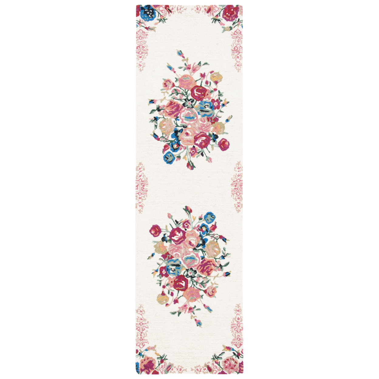 SAFAVIEH Blossom BLM575U Handmade Pink / Ivory Rug - 2' 3 X 8'