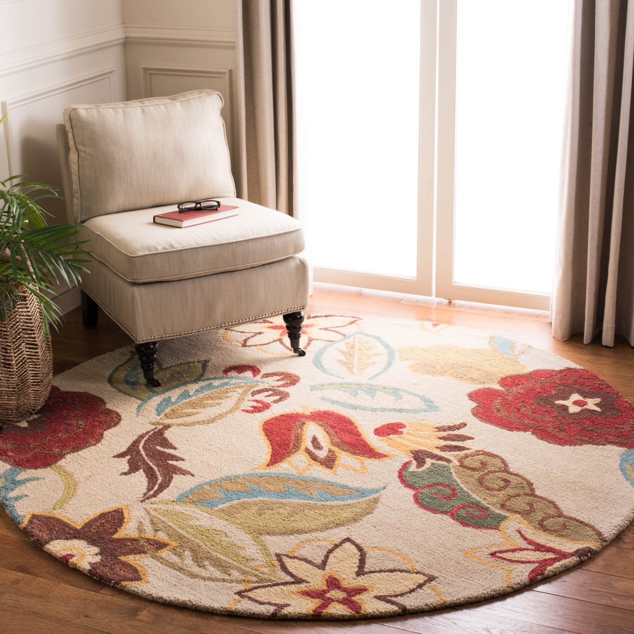 SAFAVIEH Blossom BLM671A Hand-hooked Beige / Multi Rug - 8' Square