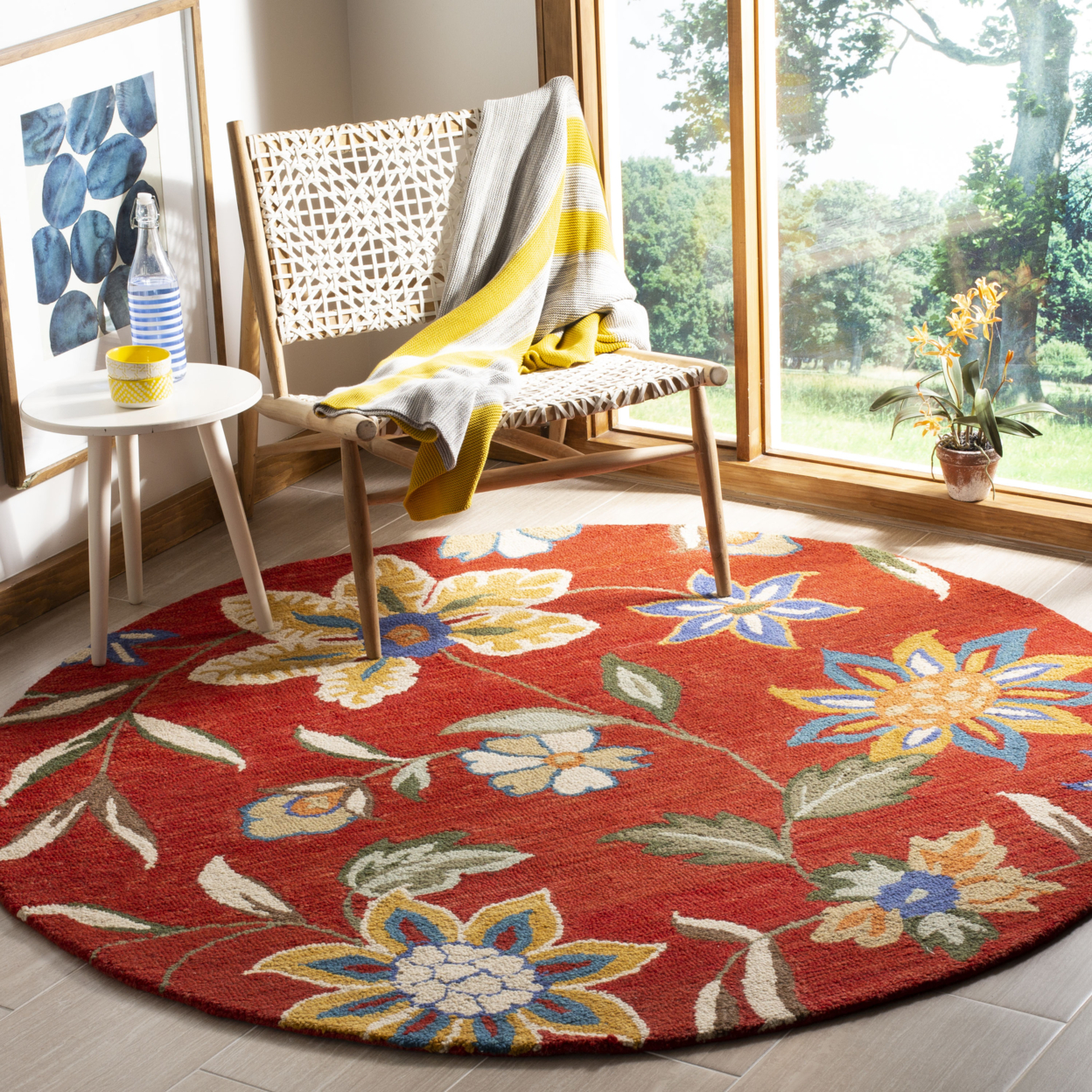 SAFAVIEH Blossom BLM673A Hand-hooked Rust / Multi Rug - 6' Square