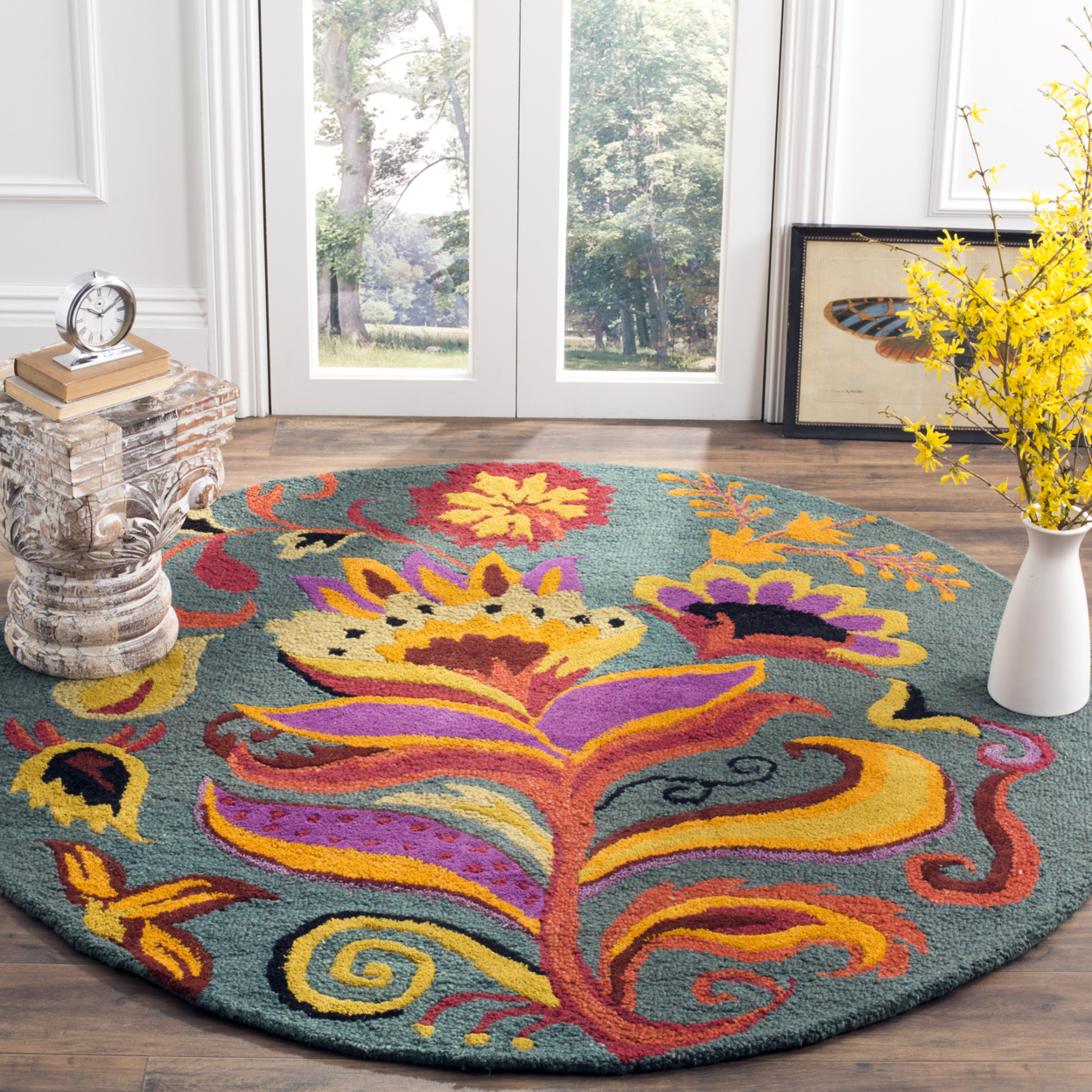 SAFAVIEH Blossom BLM679A Hand-hooked Blue / Multi Rug - 8' Round