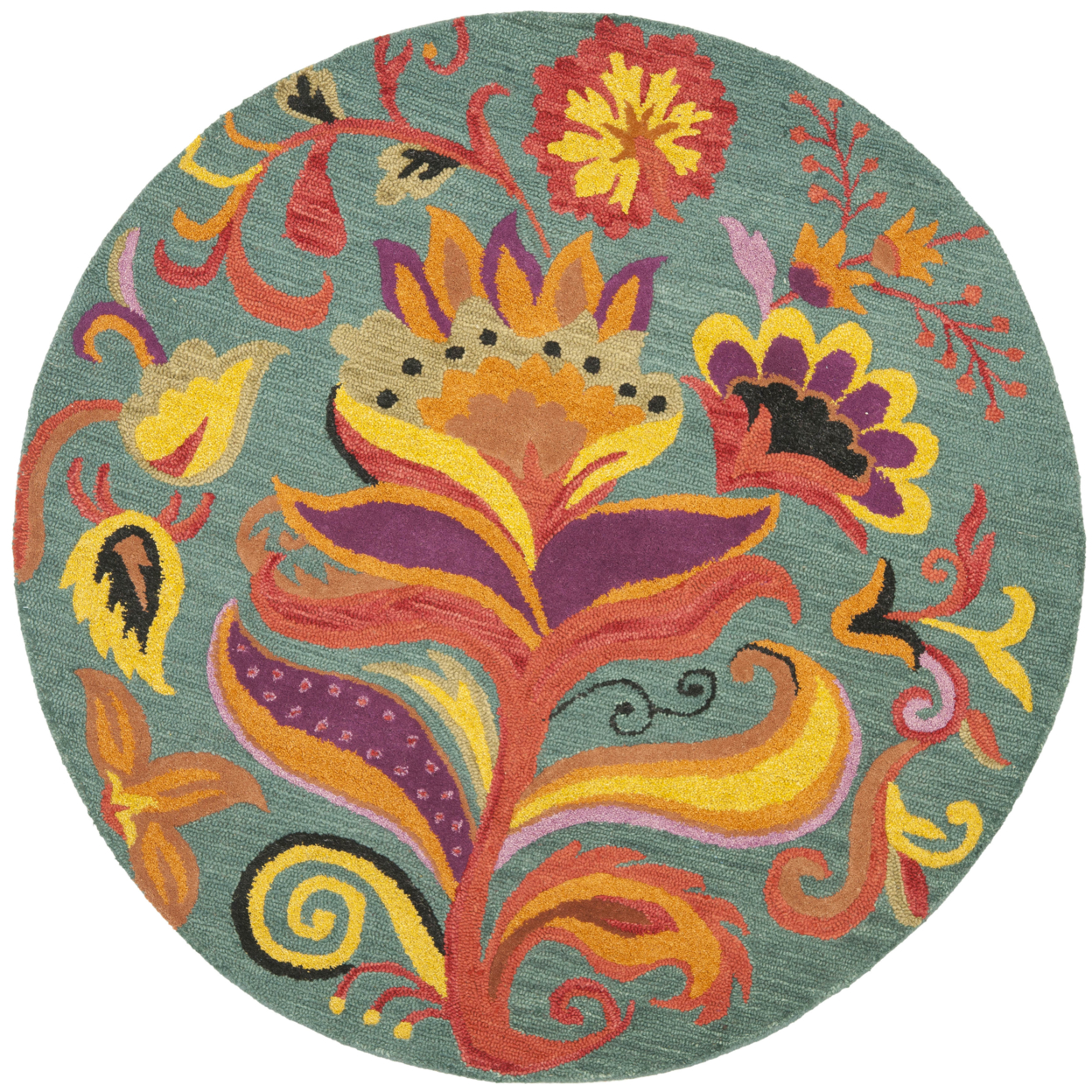 SAFAVIEH Blossom BLM679A Hand-hooked Blue / Multi Rug - 4' Round