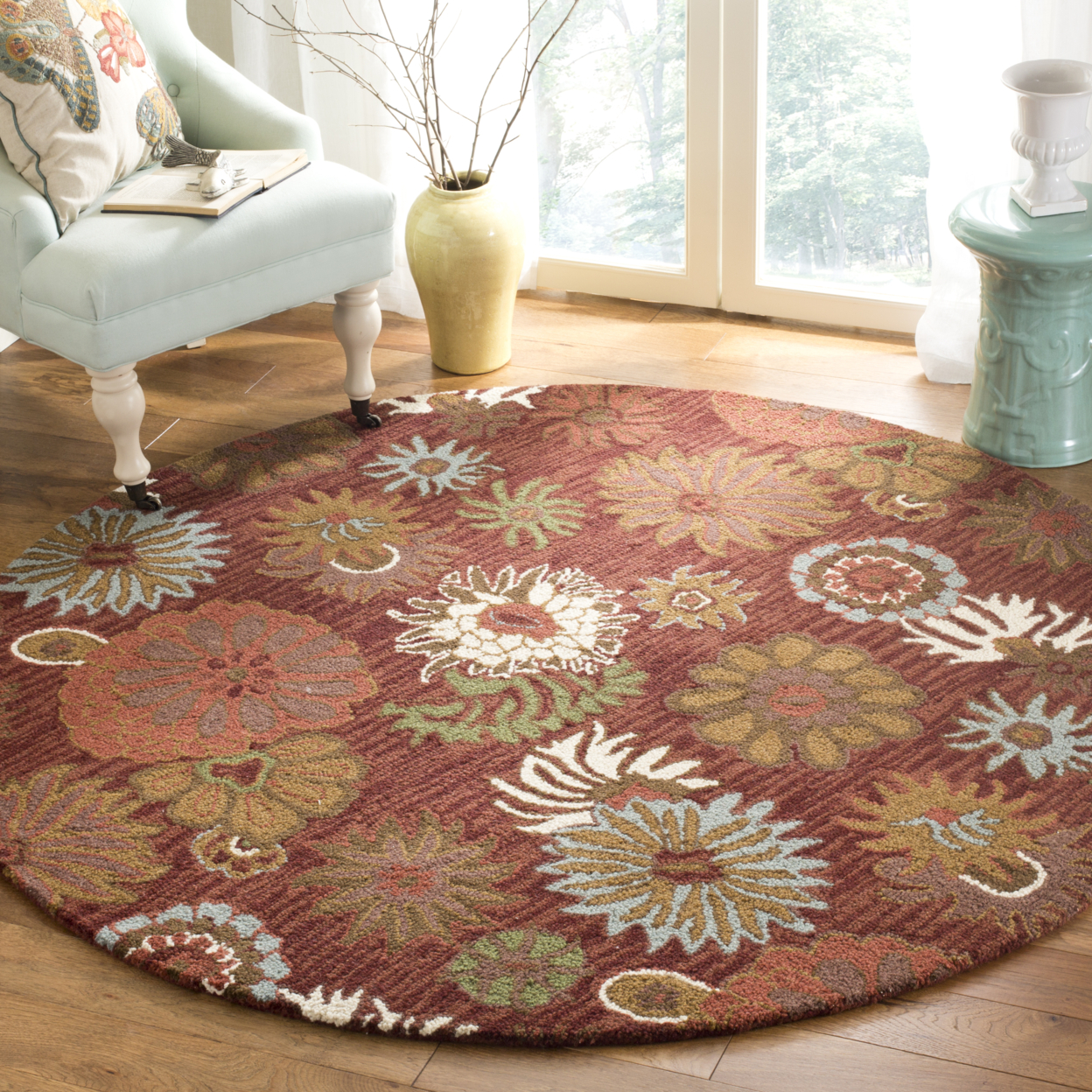 SAFAVIEH Blossom BLM731B Hand-hooked Red / Multi Rug - 6' Square