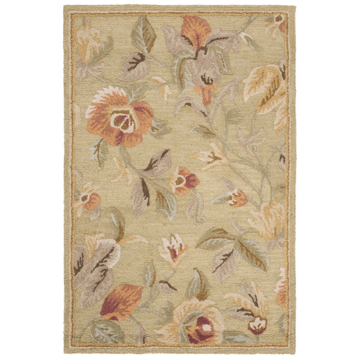SAFAVIEH Blossom BLM785A Hand-hooked Green / Multi Rug - 4' X 6'