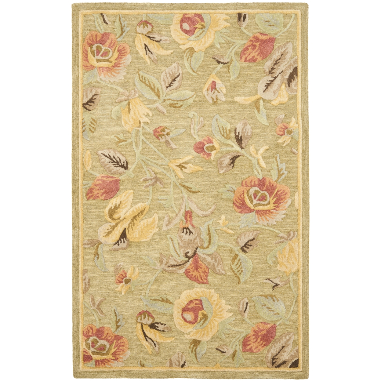SAFAVIEH Blossom BLM785A Hand-hooked Green / Multi Rug - 5' X 8'