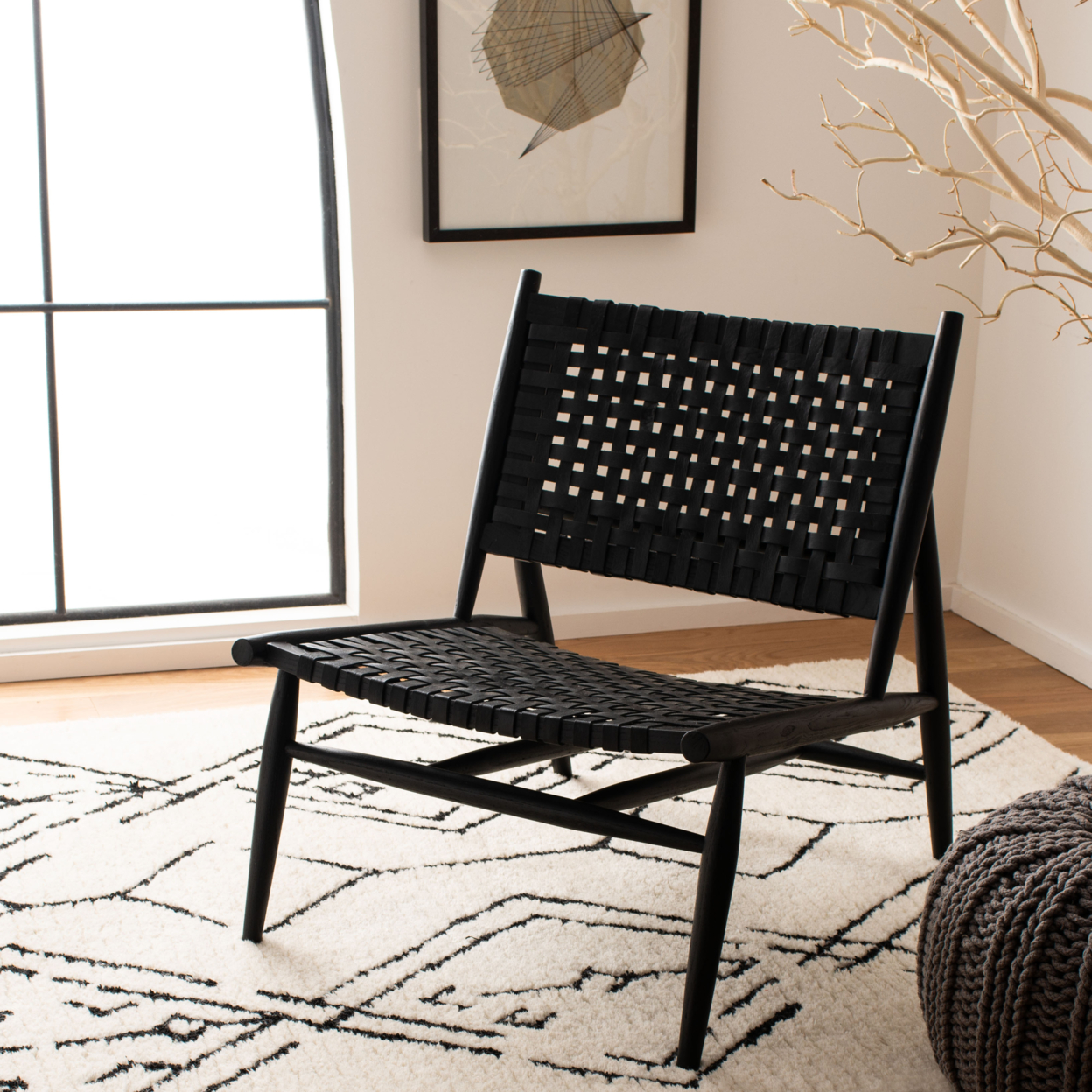 SAFAVIEH Soleil Leather Woven Accent Chair Black/ Black